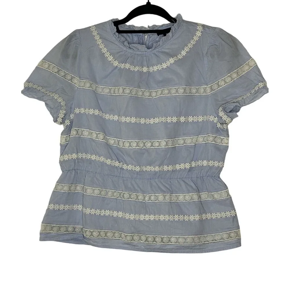 J. Crew Blouse Top Women's Daisy‎ Chain Lace Peplum Ruffle Medium